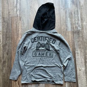 Gray Graphic Long Sleeve Hooded Shirt